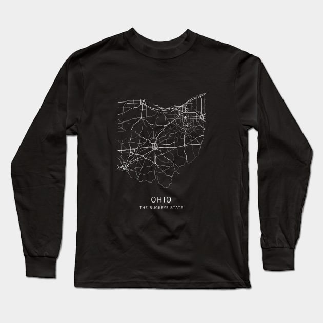 Ohio State Road Map Long Sleeve T-Shirt by ClarkStreetPress